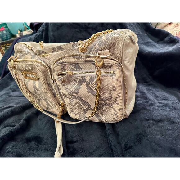 VINTAGE ONE OF A KIND JIMMY CHOO LARGE PYTHON & LEATHER BAG -TONS OF POCKETS! - Picture 1 of 13